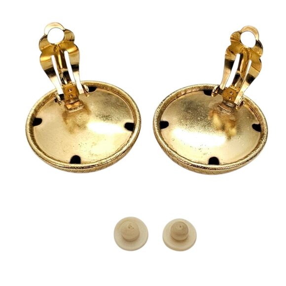 FO Inc. Gold Tone Round Dome Clip On Earrings Weave Texture, Fernando Originals - Picture 9 of 13